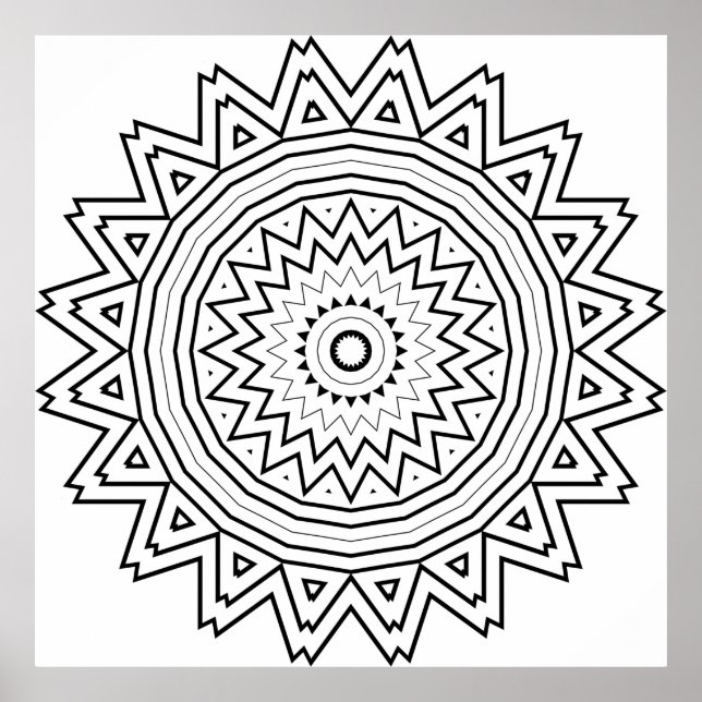 Radiating Starburst Mandala with Tribal Geometry Poster (Vorne)