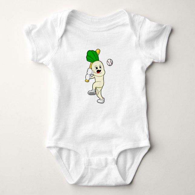 Radieschen Baseball mit Baseballschläger Baby Strampler (Vorderseite)