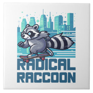 Radikaler Raccoon Urban Skateboarder Fliese