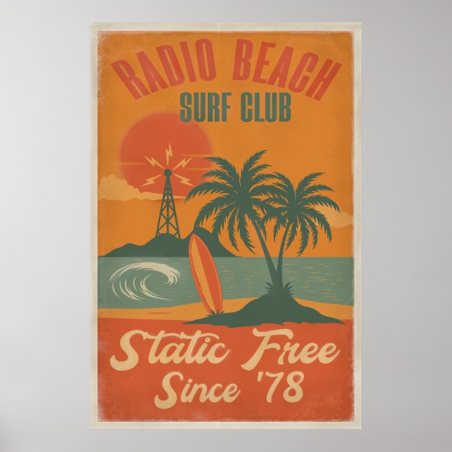 Radio Beach Surf Club - Retro Island Surf Print Poster (Vorne)