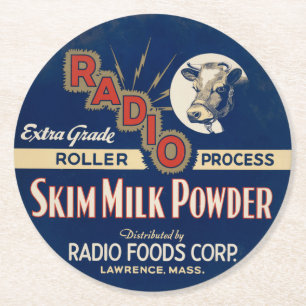 Radio Extra Grade Roller Process Skim Milk Pulver. Runder Pappuntersetzer