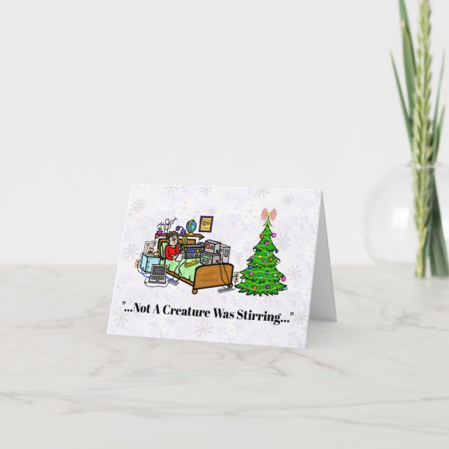 Radio Ham Opérateur Dans Lit Carte de Noël (Devant)