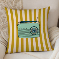 Radio Rétro et Rayures Dorées, Coussin de Décorati