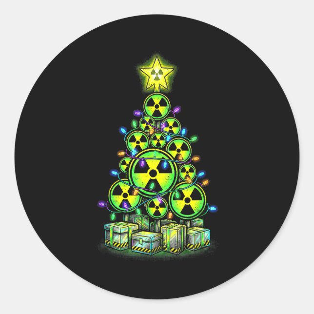 Radioactive Christmas Tree Graphic Nuclear Warning Runder Aufkleber (Vorderseite)