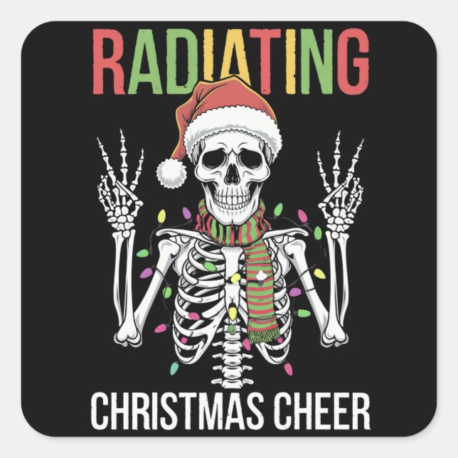 Radiologie Weihnachten Weihnachtsmann Skeleton Xra Quadratischer Aufkleber (Vorderseite)