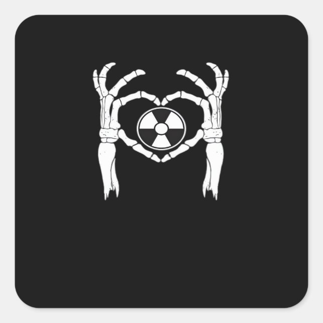 Radiologie X-Ray Tech Heart Shaped Skeleton Hands  Quadratischer Aufkleber (Vorderseite)