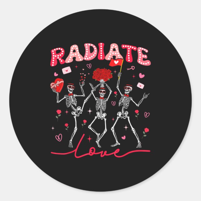Radiology Radiate Rad Tech Valentine Skeleton Hear Runder Aufkleber (Vorderseite)