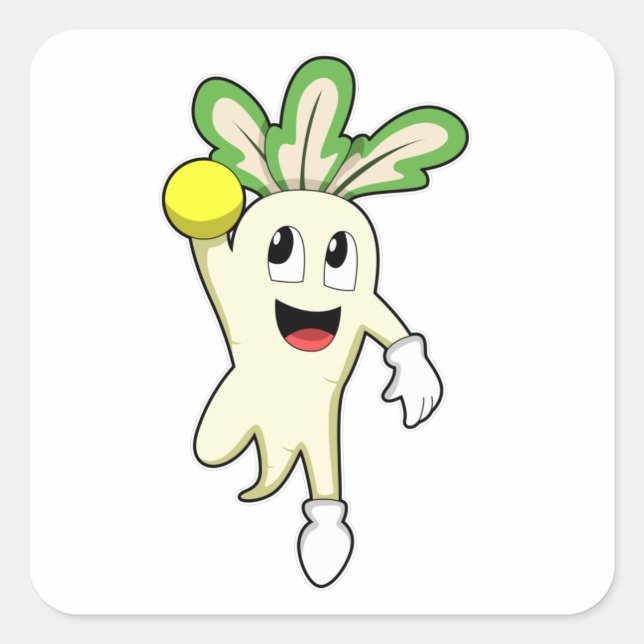 Radish at Handball player with Handball Quadratischer Aufkleber (Vorderseite)