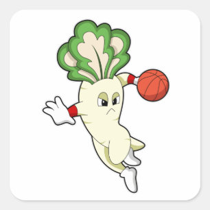 Radish beim Basketball Sports Quadratischer Aufkleber