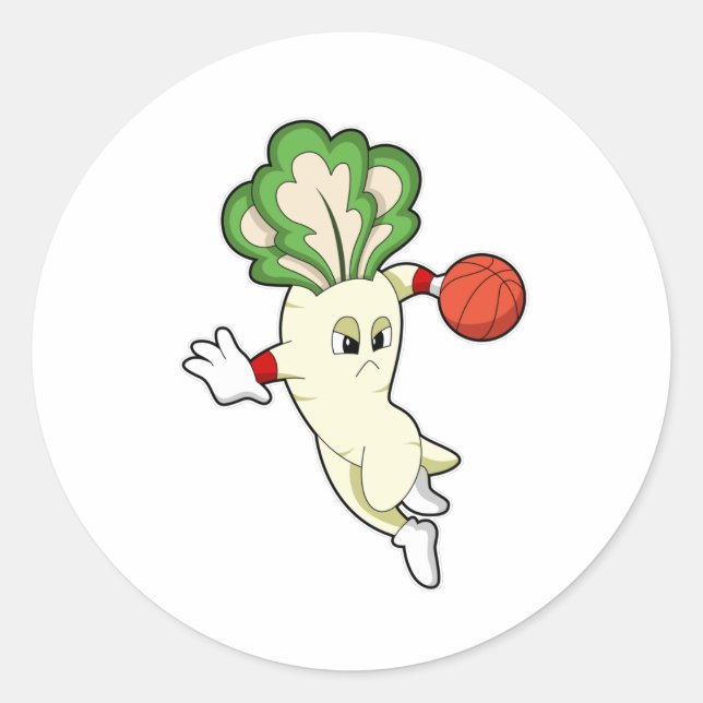 Radish beim Basketball Sports Runder Aufkleber (Vorderseite)