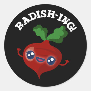 Radish-ing Funny Veggie Radish Pun Dark BG Runder Aufkleber