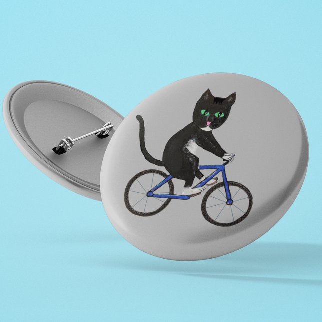 Radkatze auf einem Rad Schwarz-Weiß-Katze Button (Von Creator hochgeladen)