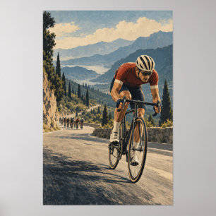 Radrennen auf Bergstraße Alpenlandschaft Sport Poster