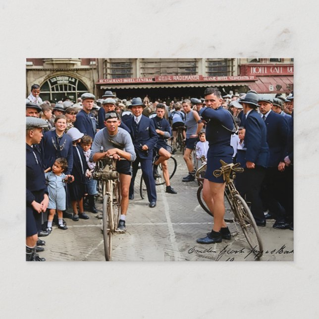 Radrennen Paris Roubaix 1900 Farbredux Postkarte (Vorderseite)