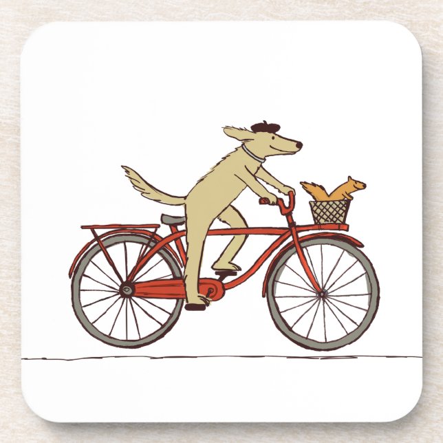 Radsport-Hund mit Eichhörnchenfreund - Fun Animal  Getränkeuntersetzer (Vorderseite)