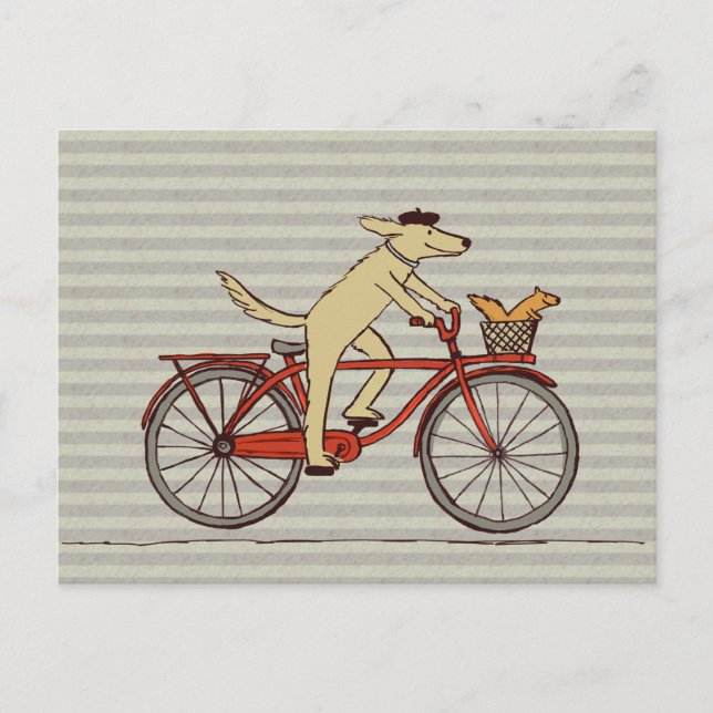 Radsport-Hund mit Eichhörnchenfreund - Fun Animal  Postkarte (Vorderseite)