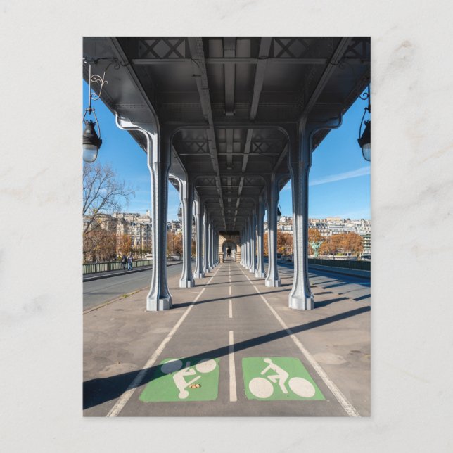 Radweg auf dem Steg Bir-Hakeim - Paris, Frankreich Postkarte (Vorderseite)