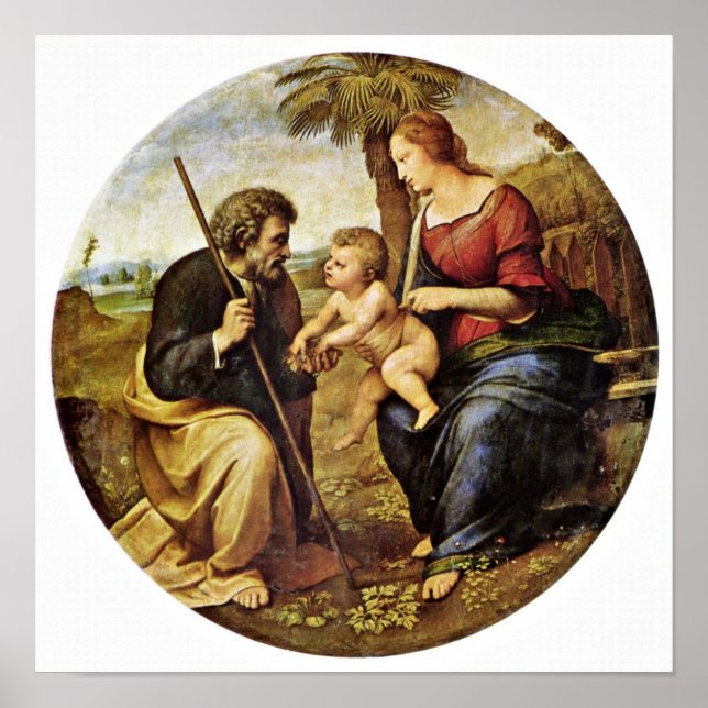 Raffael - Heilige Familie unter einer Palme Tondo Poster (Vorne)