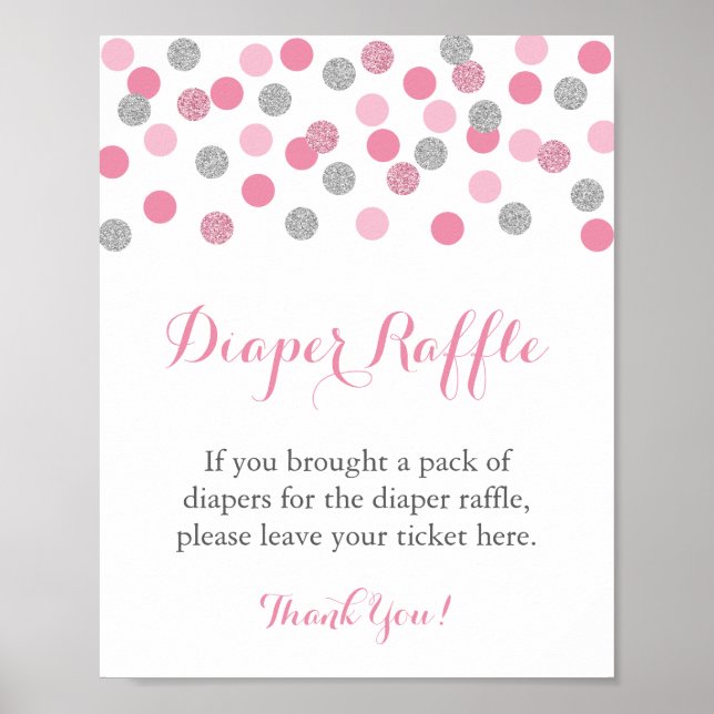 Raffel-Anzeigesymbol für rosa und silberne Glitzer Poster (Vorne)