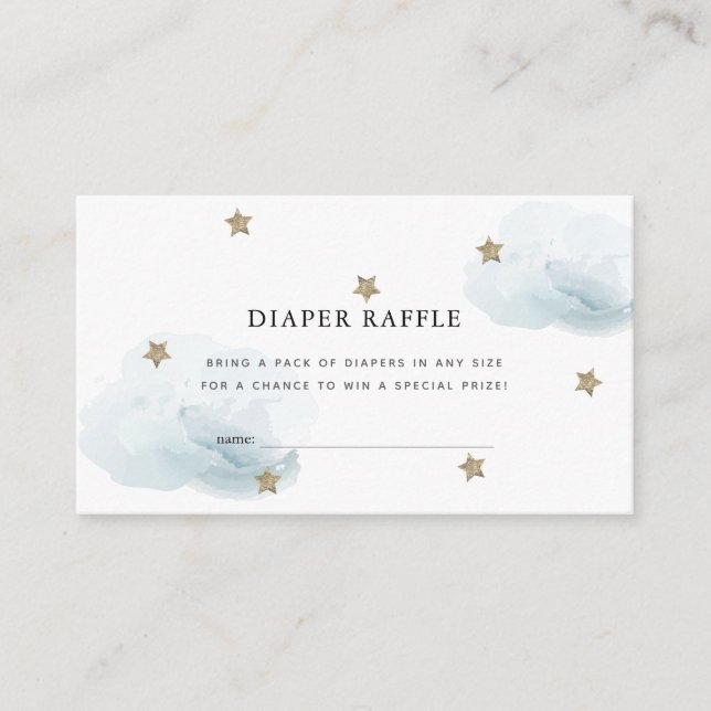 Raffenticket für Babydusche mit Sternen und Wolken Begleitkarte (Vorderseite)