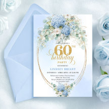 Raffinierte Aquarellblaue Blumen zum 60. Geburtsta