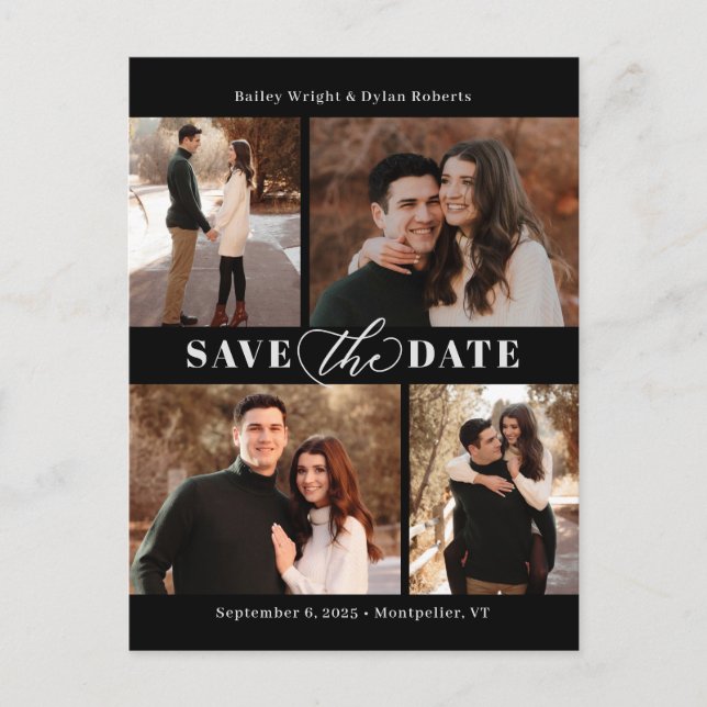 Raffinierte Collage Moderne Save the Date Postkart Postkarte (Vorderseite)