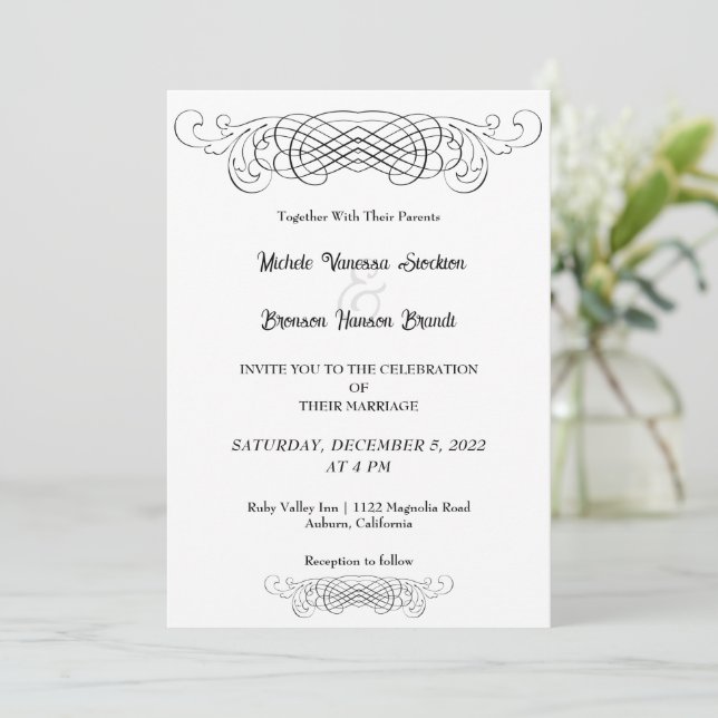Raffinierte Elegance Einladung zur Hochzeit (Stehend Vorderseite)