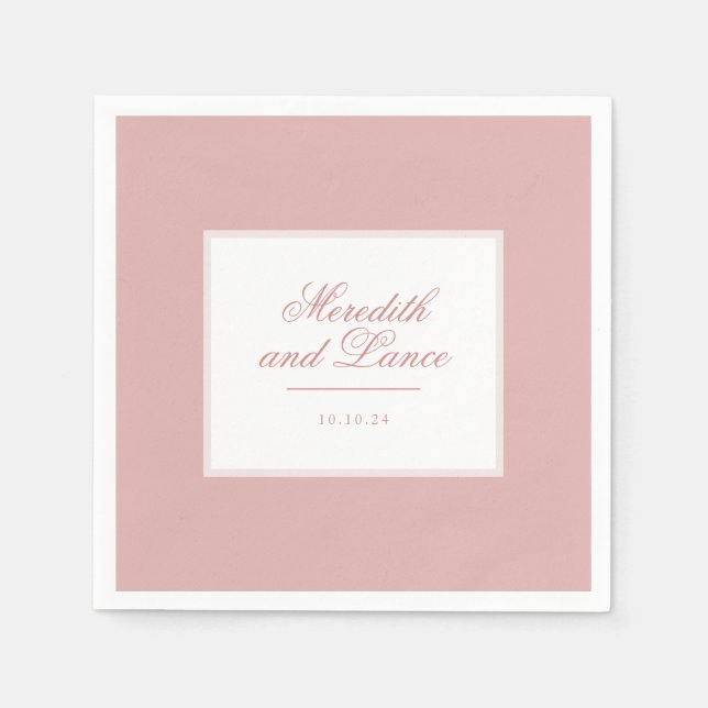 Raffinierte Rosa- und Blush-Script-Hochzeit Serviette (Vorderseite)