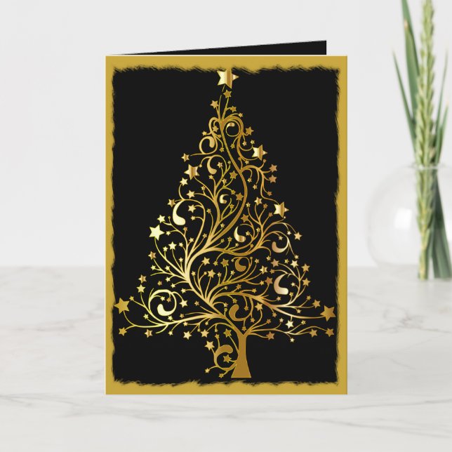 Raffinierte Schwarz-Gold Weihnachten Karte (Vorderseite)