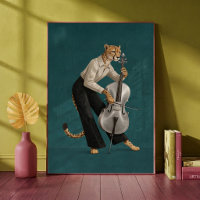 Raffinierter Gepard beim Cello-Spiel, Musik-Kunst
