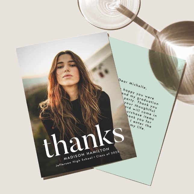 Raffinierter Minze Green Foto Abschluss Dankeskarte (Von Creator hochgeladen)