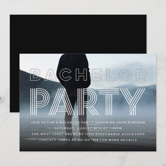 Raffiniertes Chic Bachelor Party Foto Einladung (Vorne/Hinten)