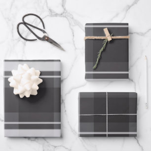 Raffiniertes dunkelgraues Madras-Karogeschenk Geschenkpapier Set