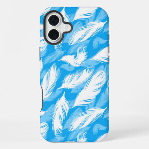 Raffiniertes Federdesign auf leuchtend Blau  iPhone 16 Plus Hülle