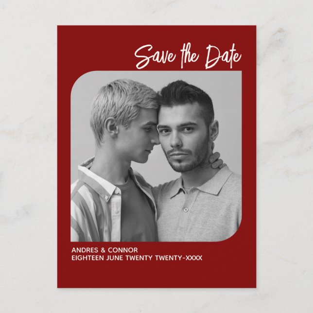 Raffiniertes Foto Save the Date Ruby Red Postcard Postkarte (Vorderseite)