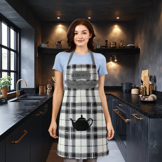 Raffiniertes Schwarz-weiß Kariert mit Teapot Motif Schürze