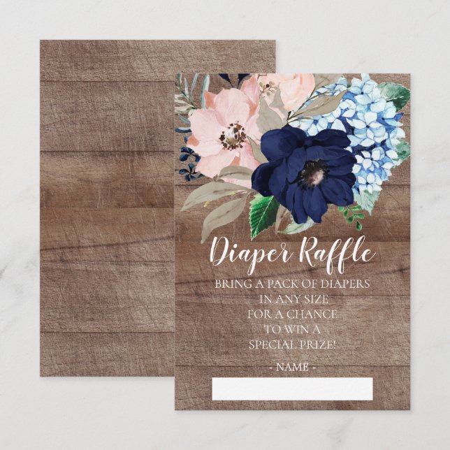 Raffle Ticket für das Windeln von Navy Blue & Blus Einladung (Vorne/Hinten)