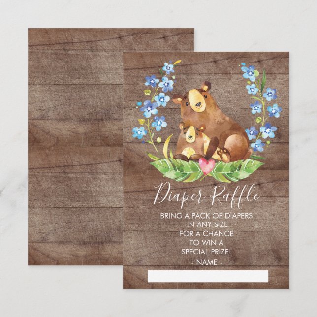 Raffle Ticket für das Woodland Bear Baby Dusche Einladung (Vorne/Hinten)