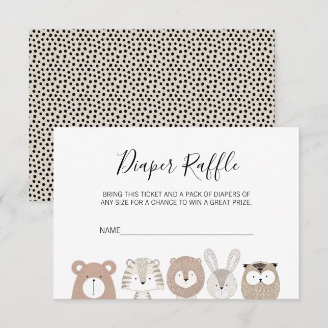 Raffle-Ticket für niedliche Wildtiere Baby Dusche  Einladung (Vorne/Hinten)