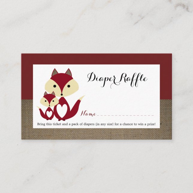 Raffle Ticket für Red Fox Burlap Baby Duschmaschin Begleitkarte (Vorderseite)
