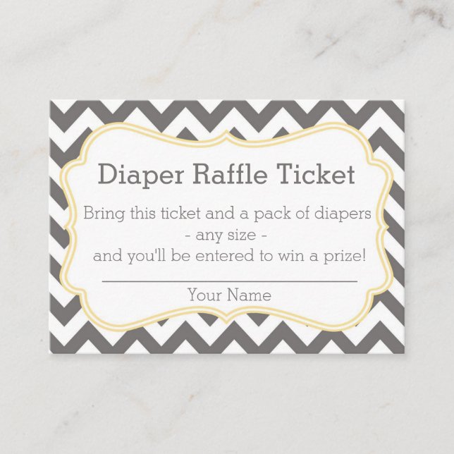 Raffle Ticket für Zickzack Graue und Gelbe Windeln Begleitkarte (Vorderseite)