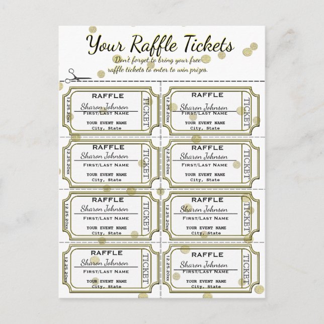 Raffle Tickets Golden Confetti Postkarte (Vorderseite)