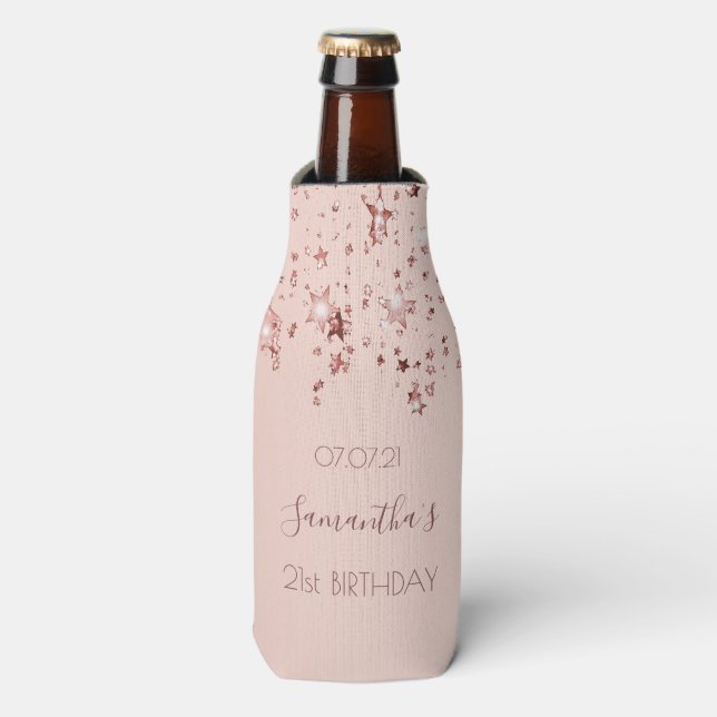 Rafraichisseur De Bouteilles 21e anniversaire de fête rose étoiles d'or (Bottle Devant)