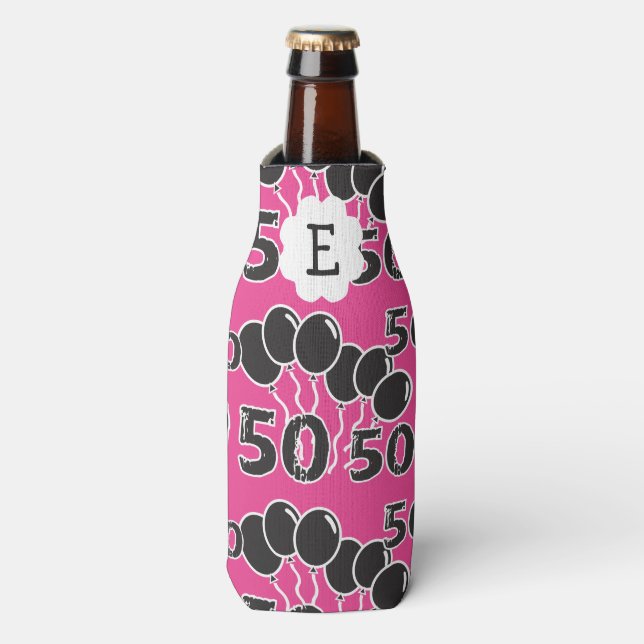 Rafraichisseur De Bouteilles 50e anniversaire ROSE NOIR Monogramme Personnalisé (Bottle Devant)