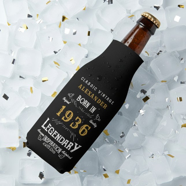 Rafraichisseur De Bouteilles 90th Birthday 1936 Name Legend Chic Black Gold (Born 1936 bottle cooler on ice.)