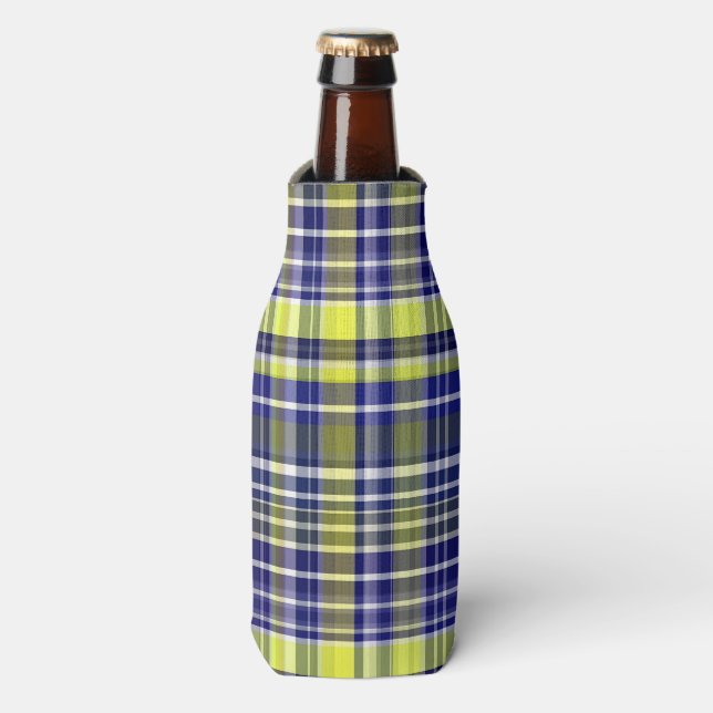 Rafraichisseur De Bouteilles Ananas Marine Bleu Blanc Preppy Madras Plaid (Bottle Devant)