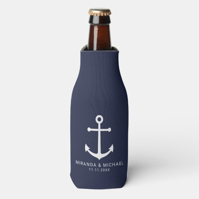Rafraichisseur De Bouteilles Ancre bleu marine moderne mariage Faveur (Bottle Devant)