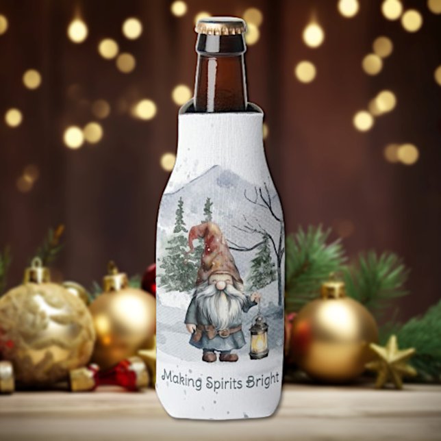 Rafraichisseur De Bouteilles Aquarelle hiver Gnome de Noël (Watercolor Winter Christmas Gnome Bottle Cooler)