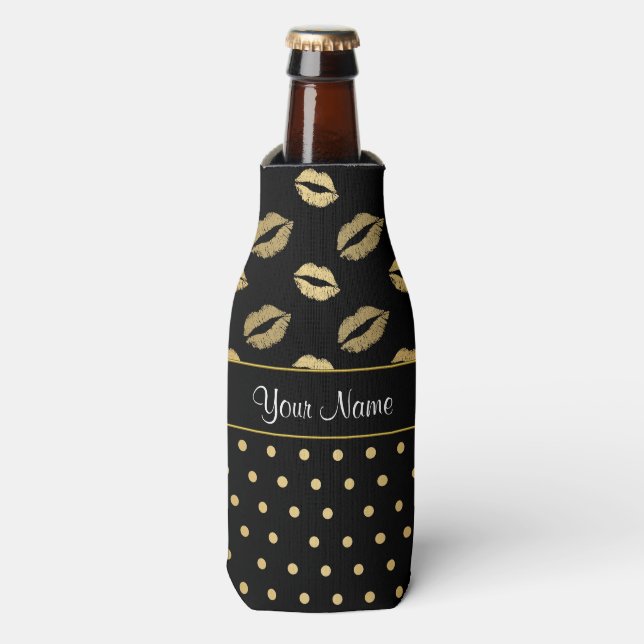 Rafraichisseur De Bouteilles Baisers noirs et d'or et Coeurs d'amour (Bottle Devant)