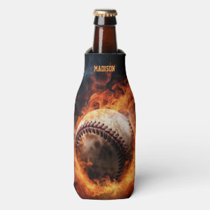 Rafraichisseur De Bouteilles Baseball de texte personnalisé en feu